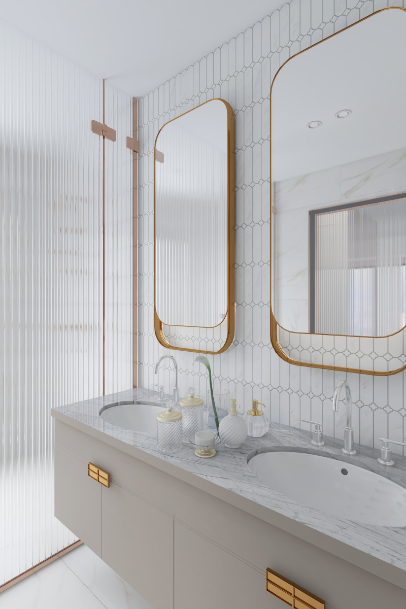 mala łazienka w stylu glamour z mozaika cecile marble raw decor